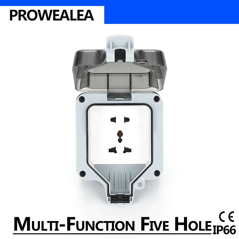 Weatherproof Socket IP66 Waterproof Socket Outdoor Wall Power Socket Multifunction Five Hole Standard Electrical Outlet Grounded
