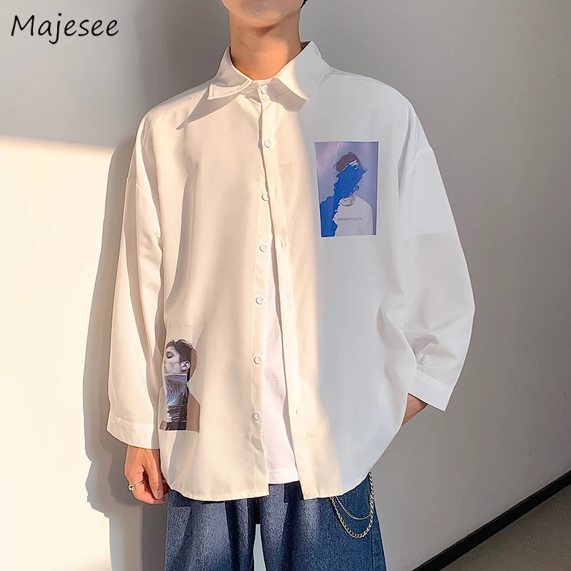 Мужские рубашки с длинным рукавом Топы с принтом однобортные мужские s рубашки Большие размеры корейский стиль Универсальные высококачественные мужские горячие продажи шикарные