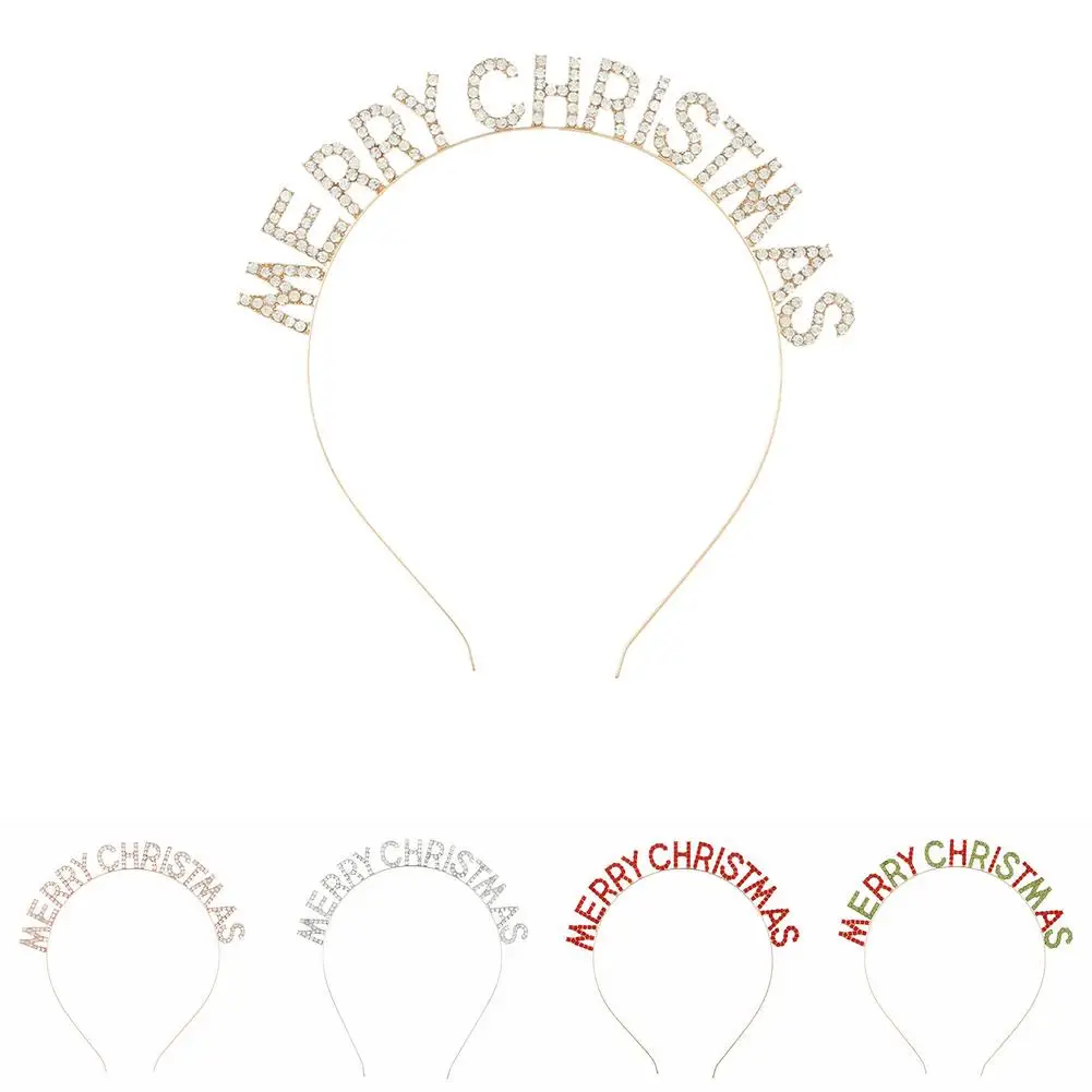 Christmas Headbands Shiny MERRY CHRISTMAS Fashion Letter Rhinestone Headbands Fun Christmas Headdress Hair Accessories Decor F 1