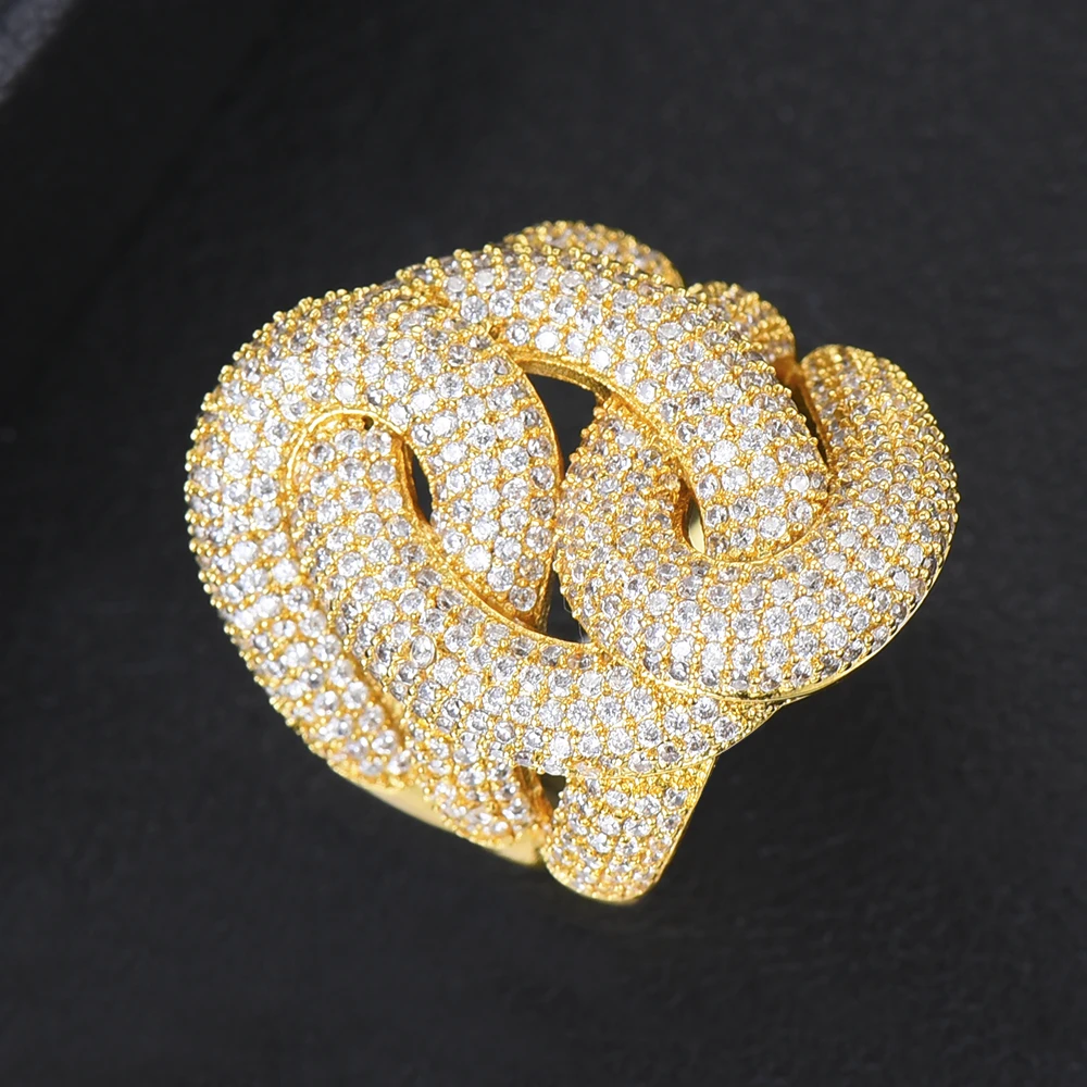 LARRAURI New Luxury Cubic Zircon African Bride Dubai Finger Ring Braided Chic Rings for Women Wedding Jewelry Accessories