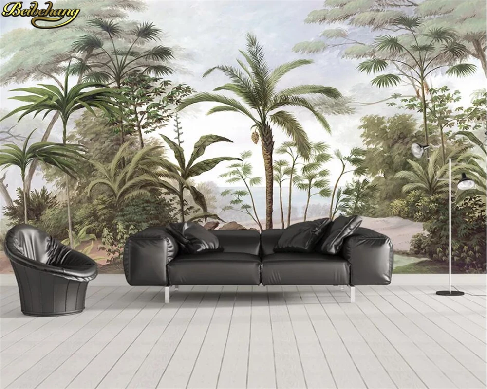 beibehang Custom wallpaper mural Nordic hand-painted small fresh tropical plants rainforest background mural papel de parede