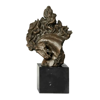

Small Horse Head Sculpture Bronze Marble Base Home Cabinet Decor Abstract Animal Bust Statue Figurine Business Present Metal Art
