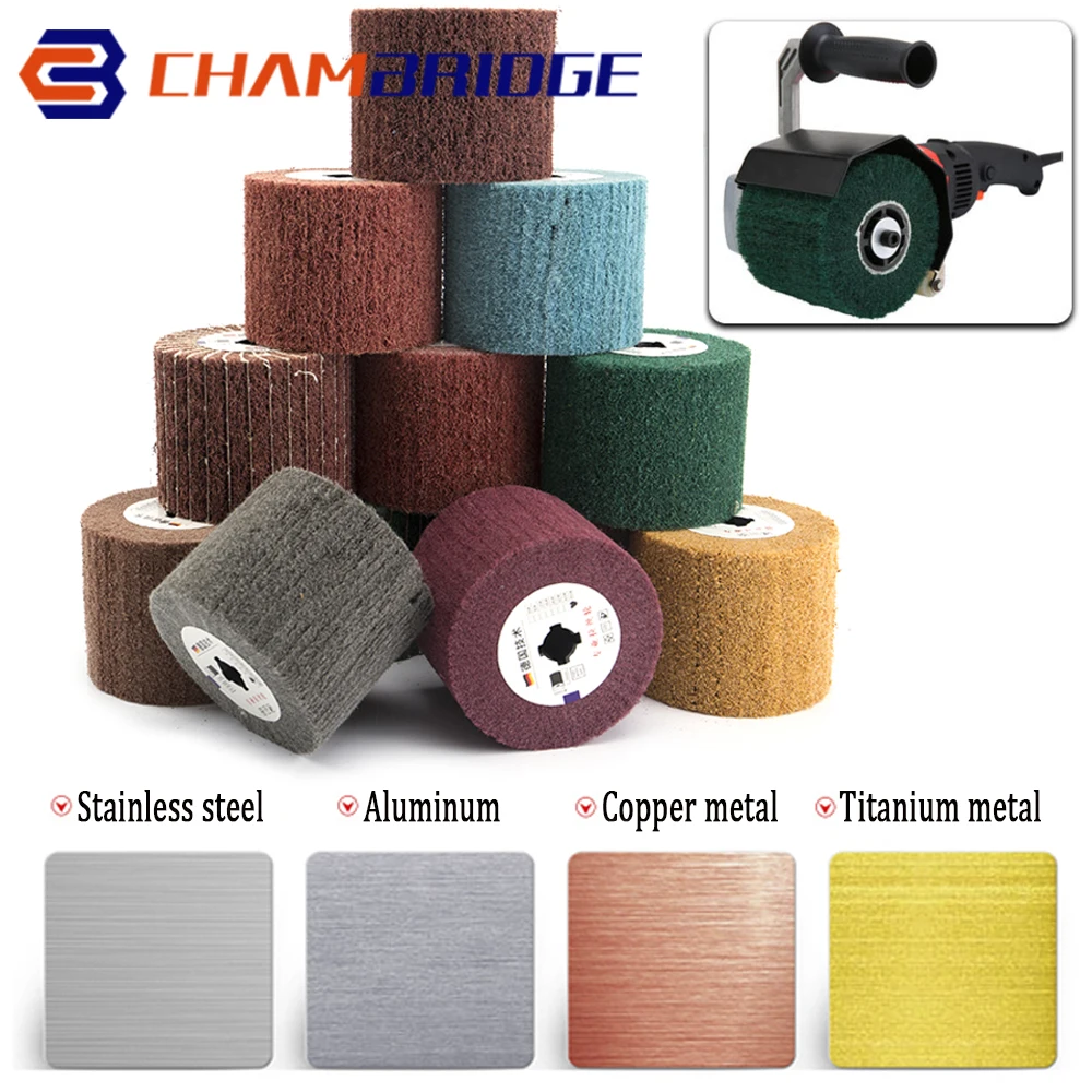 120*100*19mm Metal Stainless Steel Scouring Pad Polishing Wheel Nylon Wire Drawing Abrasive Wheel Polishing Deburring Drum Wheel stainless steel guitar fret polishing file kit