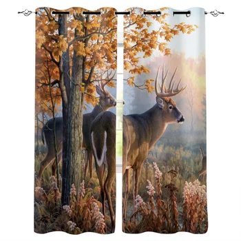 

Luxury Curtains Forest Maple Deer Window Curtain Bedroom Kitchen Decor Items Window Curtains For Living Room