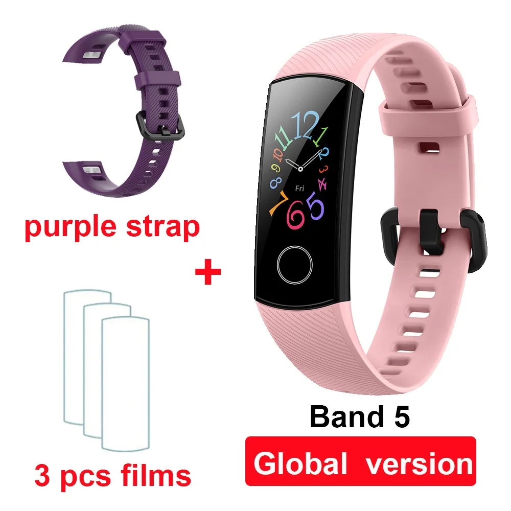 pink GL purple Huawei Honor Band 5/4, измеритель уровня кислорода в крови, 0,95 дюймов, фитнес-браслет, трекер, пульсометр, 5 АТМ, водонепроницаемый, Bluetooth 4,2, смарт-браслет - Цвет: pink GL purple
