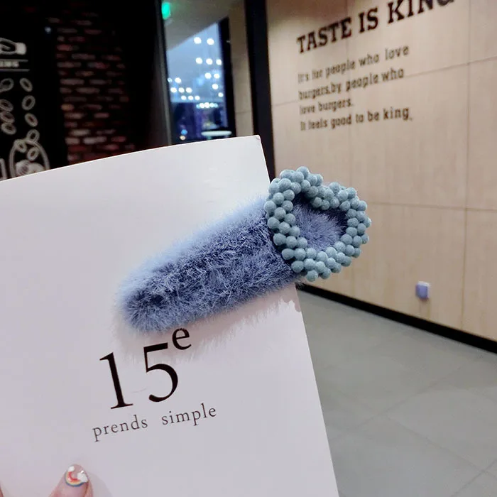 Korea Winter Soft Plush Love heart Hair Accessory Faux Rabbit Fur Waterdrop Hairpin Hair Clips for Lady Women Hair Barrettes
