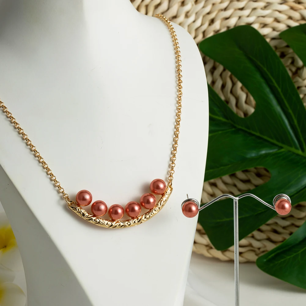 Cring Coco Hawaiian Pearl Smile Jewelry Sets Gold Filled Polynesian Pacific Colorful Pearls Stud Earrings Necklaces for Women - Image 6