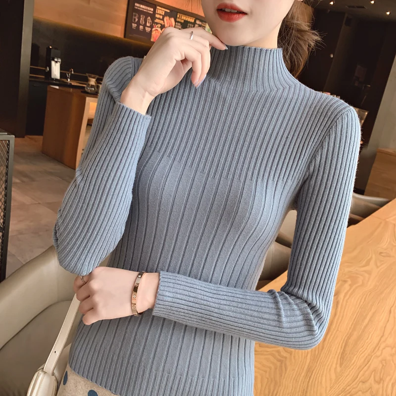 

Winter Korean Women Sweater Heart Embroidery Turtleneck Long Sleeves Sweaters Women Knitted Pullovers Female Elastic Tops