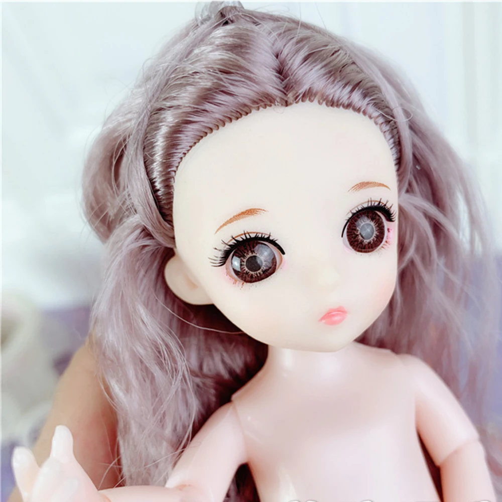 Bjd кукла, вьющиеся волосы, игрушки для девочек, 17 см., Обнаженная, для тела ребенка, 3D, реальный глаз, шарнир, подвижная, модная, Реборн, кукла, голова с телом