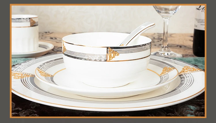 European Style Ceramic Dinner Set Gold Inlay Porcelain Dessert Plate Steak Salad Snack Cake Plates Tableware Heritage