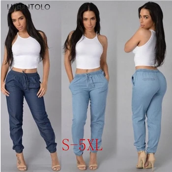 

Lugentolo Women Jeans Sping Summer Lace Up Plus Size Solid Thin Elasticated Waist Fashion Casual Sexy Long Pencil Jeans