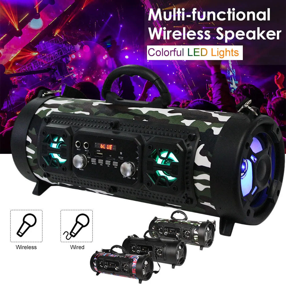 Wireless Bluetooth Speakers 20W Outdoor Loudspeaker Stereo Bass Subwoofer Speakers FM TF AUX IN Music Player LED Dual Microphone