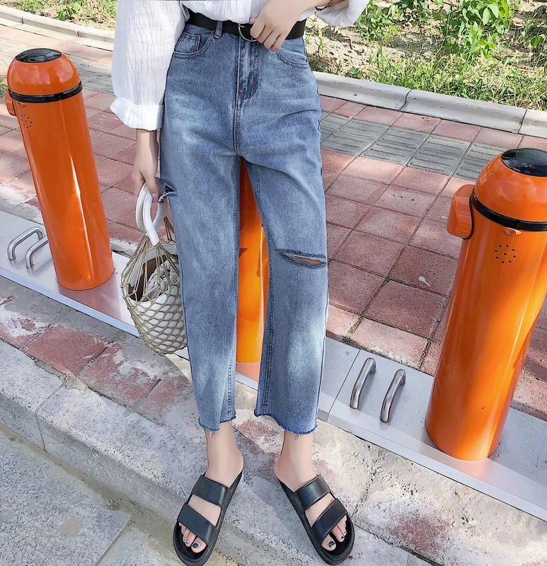 Spring High-waisted Loose-Fit Slimming Jeans Women's Korean-style New Style Washing Students Casual Capri Pants Fringed Straight