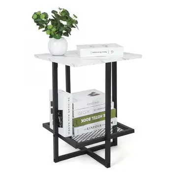 

New 2 Layer Storage Rack Metal Storage Shelf Table Coffee Desk Modern White Marble Metal Frame for Office Home Living Room