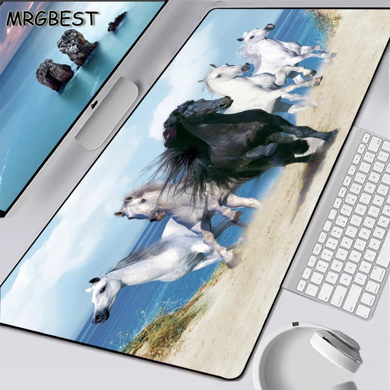 MRGBEST White and Black Horse Animal Large Speed Mouse Pad Lockedge Desktop Laptop Computer Office Keyboard Thicken Table L | Компьютеры и