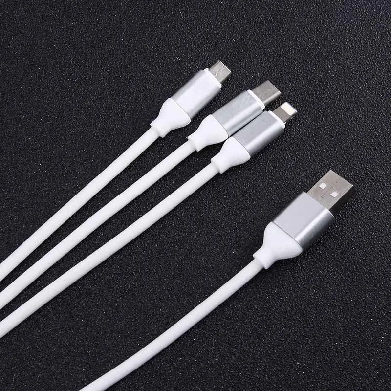 Белый 3 в 1 1,2 м USB кабель Micro usb type-C для Lightning кабели для зарядки iPhone samsung Xiaomi SUB - Цвет: Белый