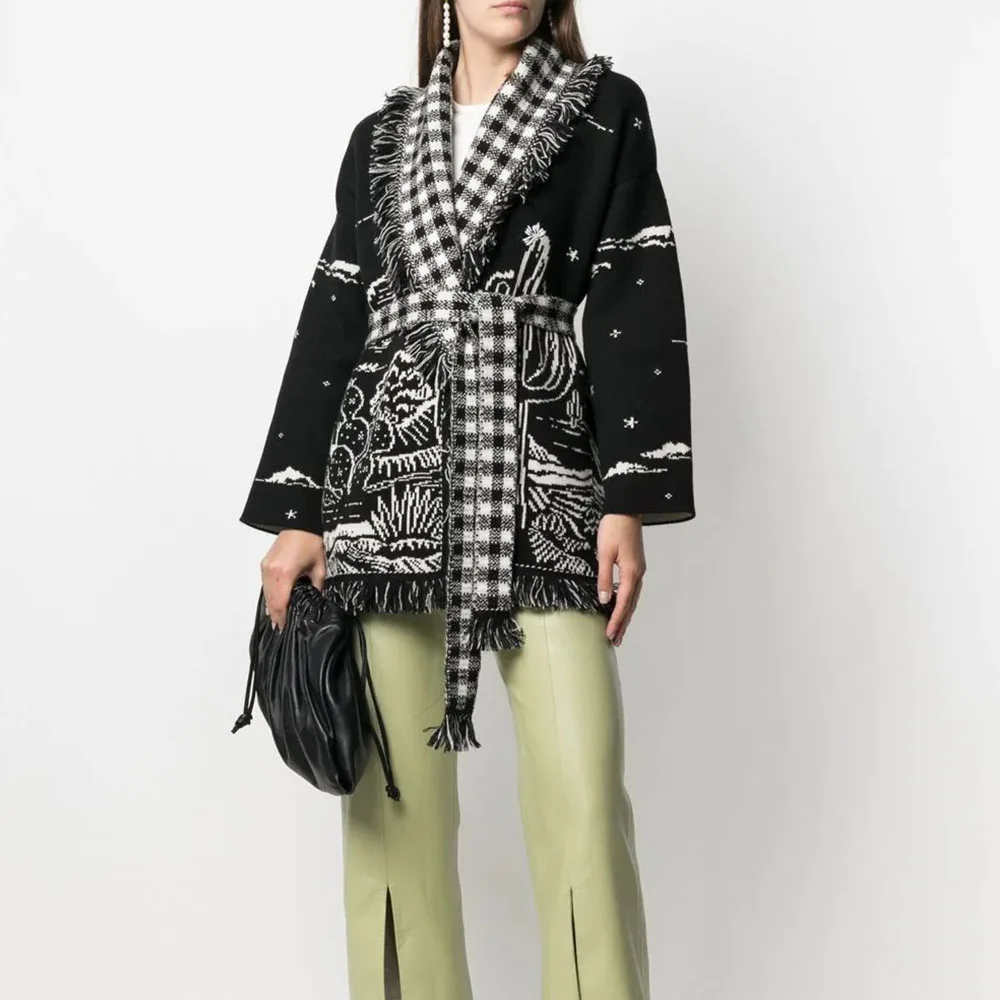 WQJGR Cardigan Sweater Women Wool Kniited Tassel Doodle Jacquard Loose Full Sleeve High Quality Cashmere Winter Jacket Women 5