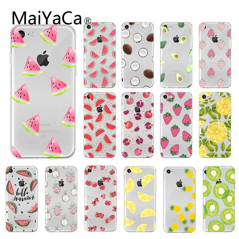 

MaiYaCa Cute Transparent Summer Fruit watermelon Newly Arrived Phone Case for iPhone 8 7 6 6S Plus X XS MAX 5 5S SE XR 10 Cases