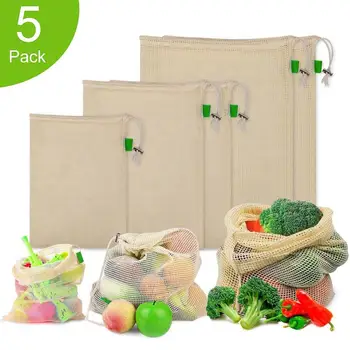

Reusable Vegetable Bags Home Kitchen Organizer Cotton Fruit Vegetable Storage Mesh Bags With Drawstring Washable Shopping Bag