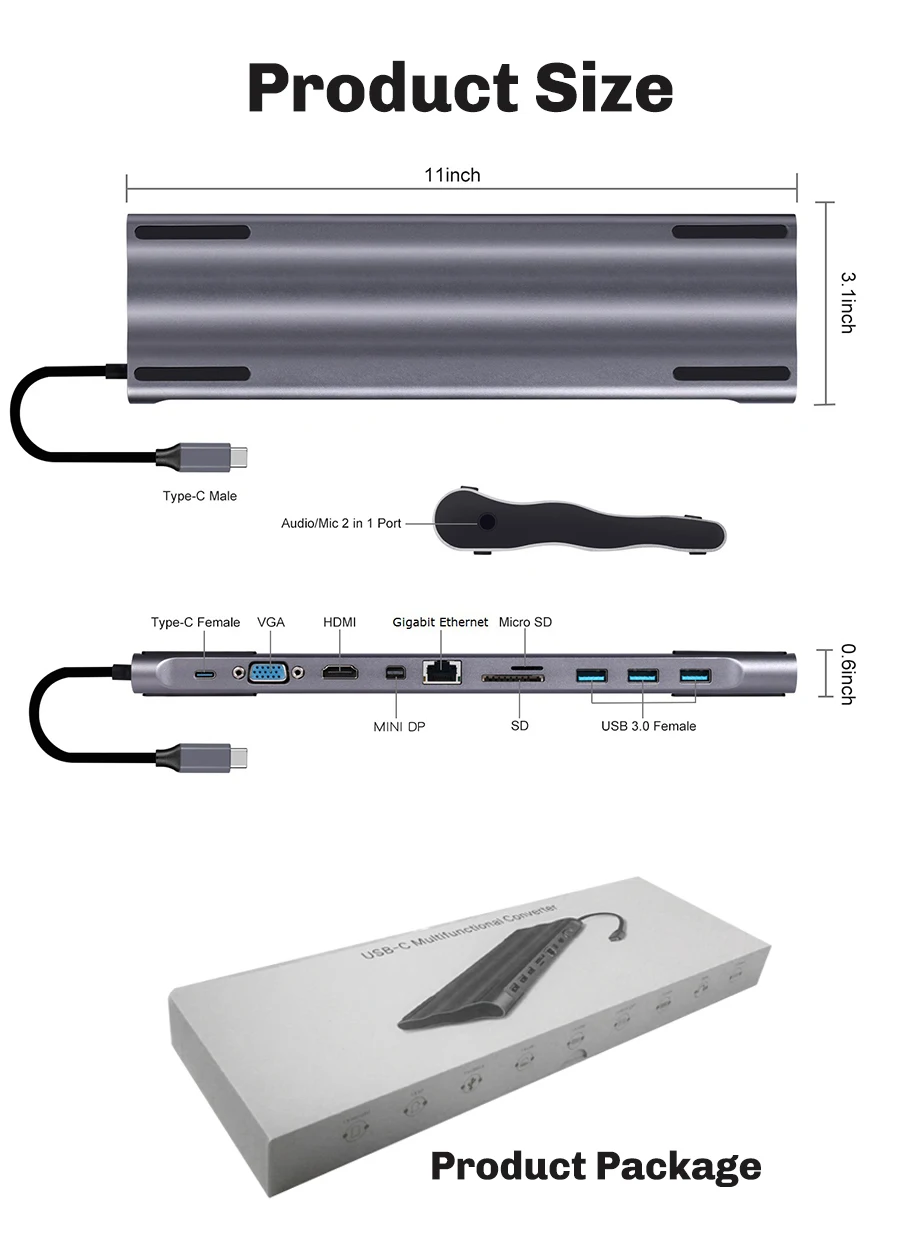 USB C док-станция 10 в 1 11 в 1 для MacBook Air Pro док-Разветвитель USB C концентратор для HDMI RJ45 VGA Mini DP 3,5 Jack USB 3,0 концентратор type C док-станция