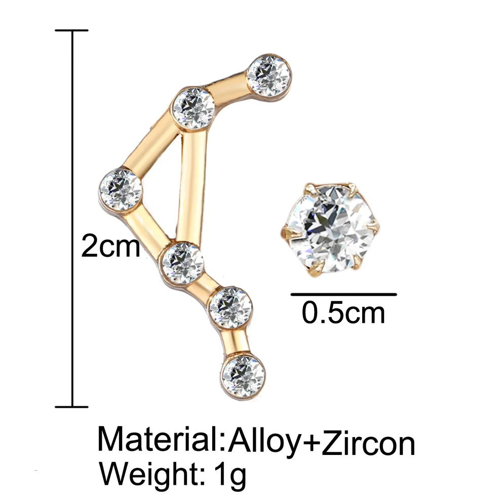 12 звезд созвездия асимметричные серьги-гвоздики Кристалл Зодиак Водолей Рак Скорпион пирсинг серьги-гвоздики женские ювелирные изделия подарок