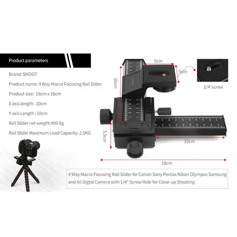 Fast Mounting Plate Variable 4 Way Macro Focusing Guide Rail Close-up Gimbal Elaborate Manufacture Prolonged Durable