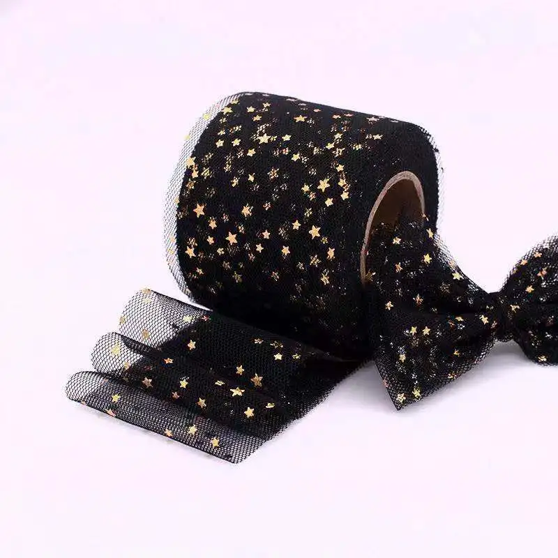 25 야드/롤 스타 Tulle 색종이 반짝이 Tulle 베이킹 케이크 토퍼 투투 Pom Bow 소프트 스팽글 Tulle DIY 웨딩 생일 장식
