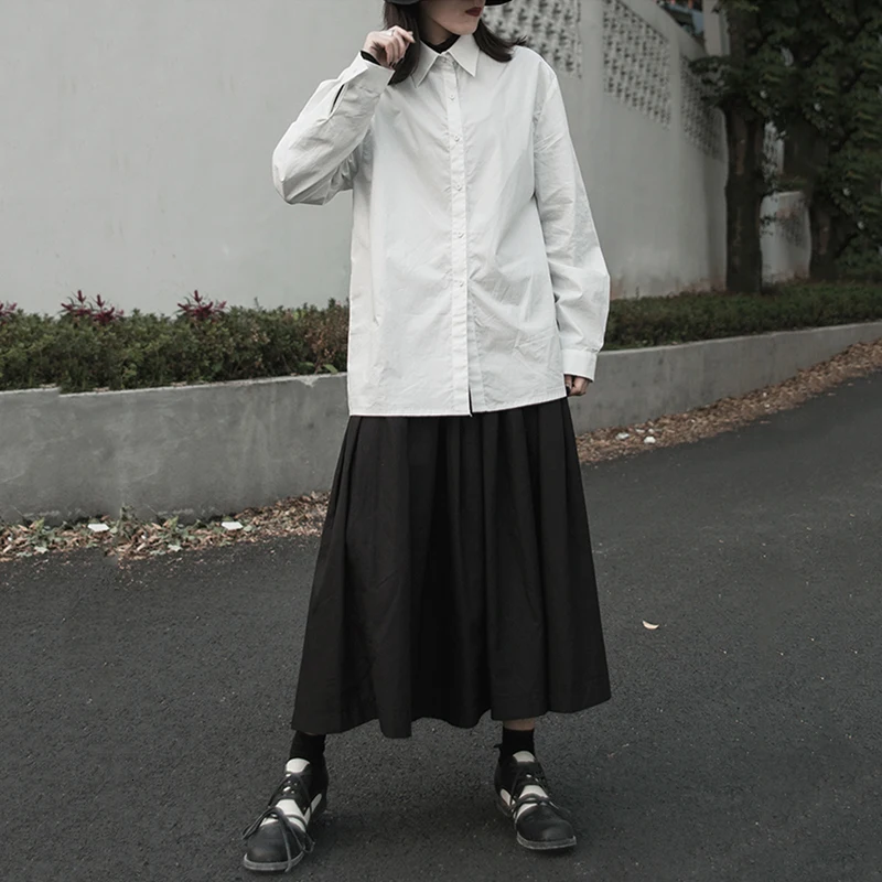 [EAM] Women White Cotton Temperament Blouse New Lapel Long Sleeve Loose Fit Shirt Fashion Tide Spring Autumn 1K492