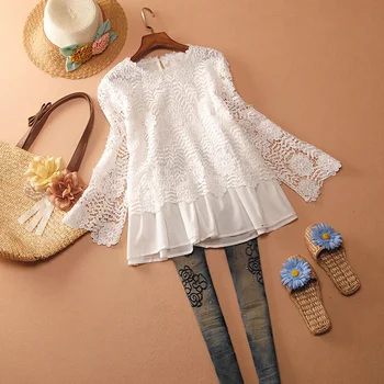 

Europe Fashion Shirts Women Embroidery Spring and Autumn New 2020 Ladies Blouses and Tops Round Neck Women Clothing Long Sleeve