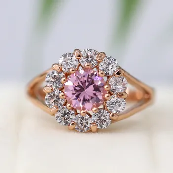 

Halo Ring 6mm Round Cut Pink Sapphire Ring 18k White Gold Plated Ring Cooper Ring Anniversary Ring Gift Ring Briliant Ring