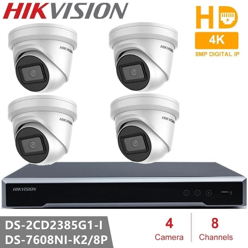 

Hikvision Security Camera Kits 4K 8MP Turret IP Camera DarkFighter Excellent Low-light Performance DS-2CD2385G1-I Waterproof