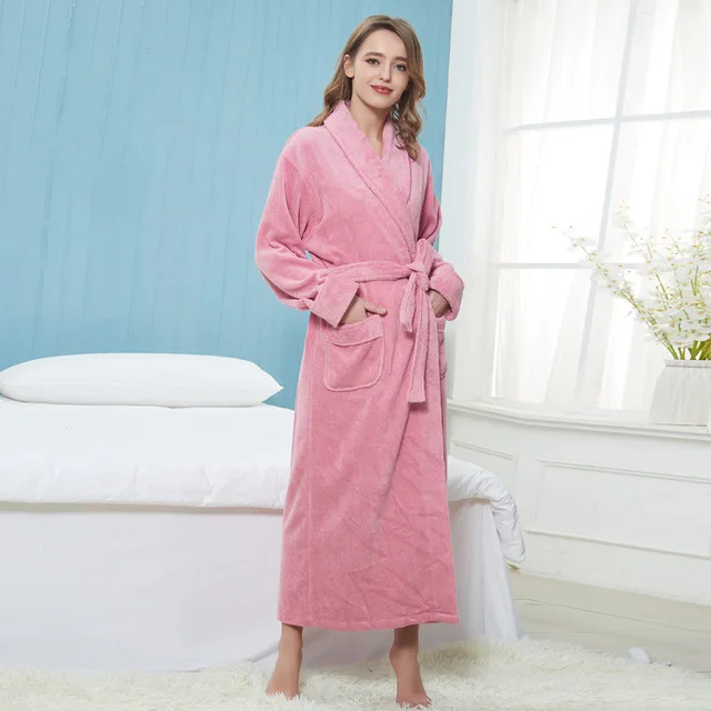 hot pink women Зимний Свободный удлиненный халат для мужчин и женщин, махровый халат, хлопковый Халат, мягкий дышащий халат, Повседневная теплая домашняя одежда - Цвет: hot pink women