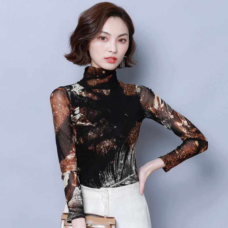 Blusas mujer de moda осень и зима модные сетчатые Топы с длинным рукавом рубашки размера плюс женские блузки
