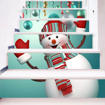

2020 New Christmas Decoration Snowman Stair Stickers 6pcs/set Xmas Home Decor Wall Decals Sticker Self-adhesive 3D Wall Stickers