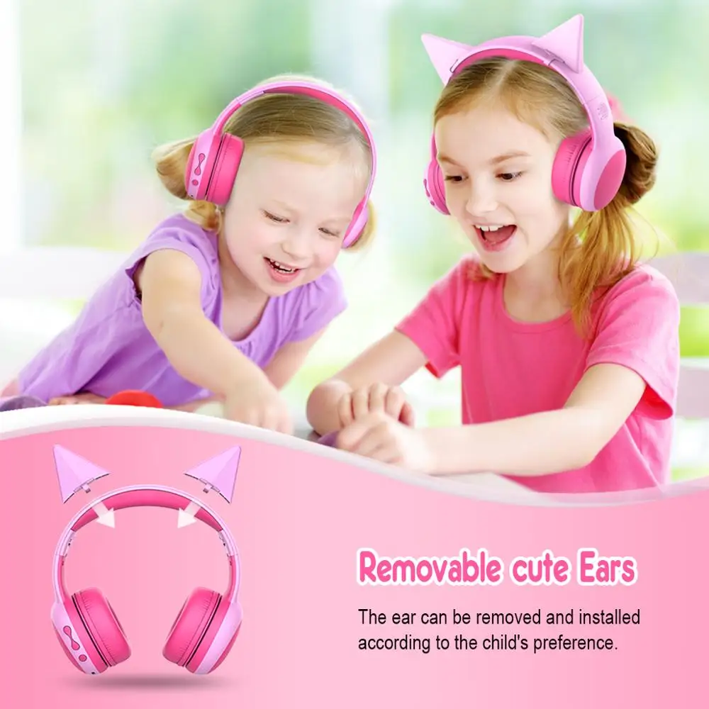 Kids Bluetooth 5 0 Headphone Foldable Cat Ear Stereo Headset Safe Volume with MIC for Handsfree Boys Girls Birthday Gifts