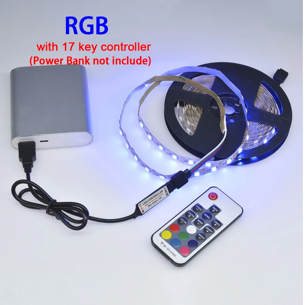 USB Светодиодная лента лампа DC 5 В 2835SMD гибкий светодиодный светильник лента 50 см 1 м 2 м 3M 5 м HD ТВ Настольный экран подсветка Смещенный светильник ing - Испускаемый цвет: RGB 17 Key