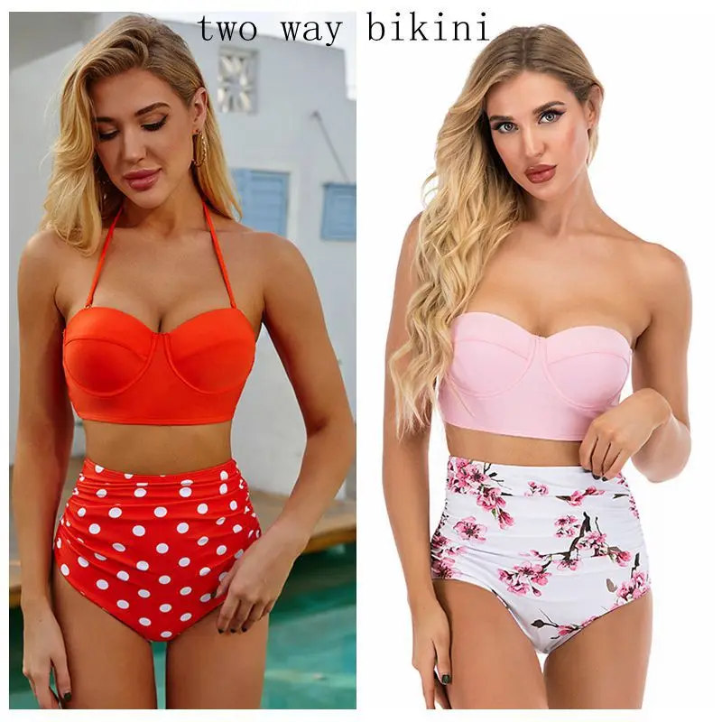 Sexy Bikinis High Waist Swimwear Female Detachable Sling Hard Pack Tube Top Bathing Suit Fashion Polka Dot Print Swimsuit 2020 Sexy Bikinis High Waist Swimwear Female Detachable Sling Hard Pack Tube Top Bathing Suit Fashion Polka Dot Print Swimsuit 2020