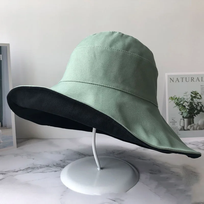 Green And Black Dilidala Двусторонняя летняя Солнцезащитная Рыбацкая шляпа для женщин, дикая маленькая свежая Милая Солнцезащитная шляпа с большими полями, новинка - Цвет: Green And Black
