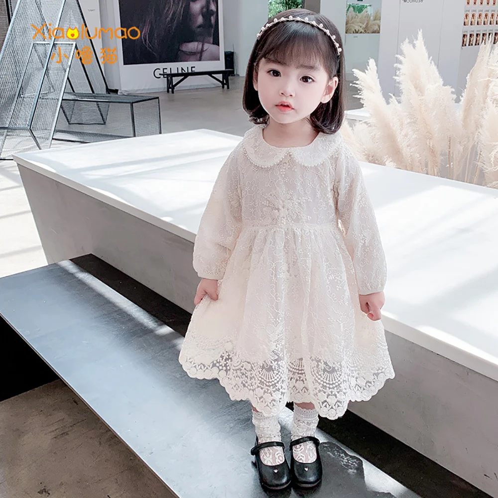 

Girls Pearl Collar Little Fairy Dress 2020 Autumn New Korean Style Western Princess Dress Kids Trend