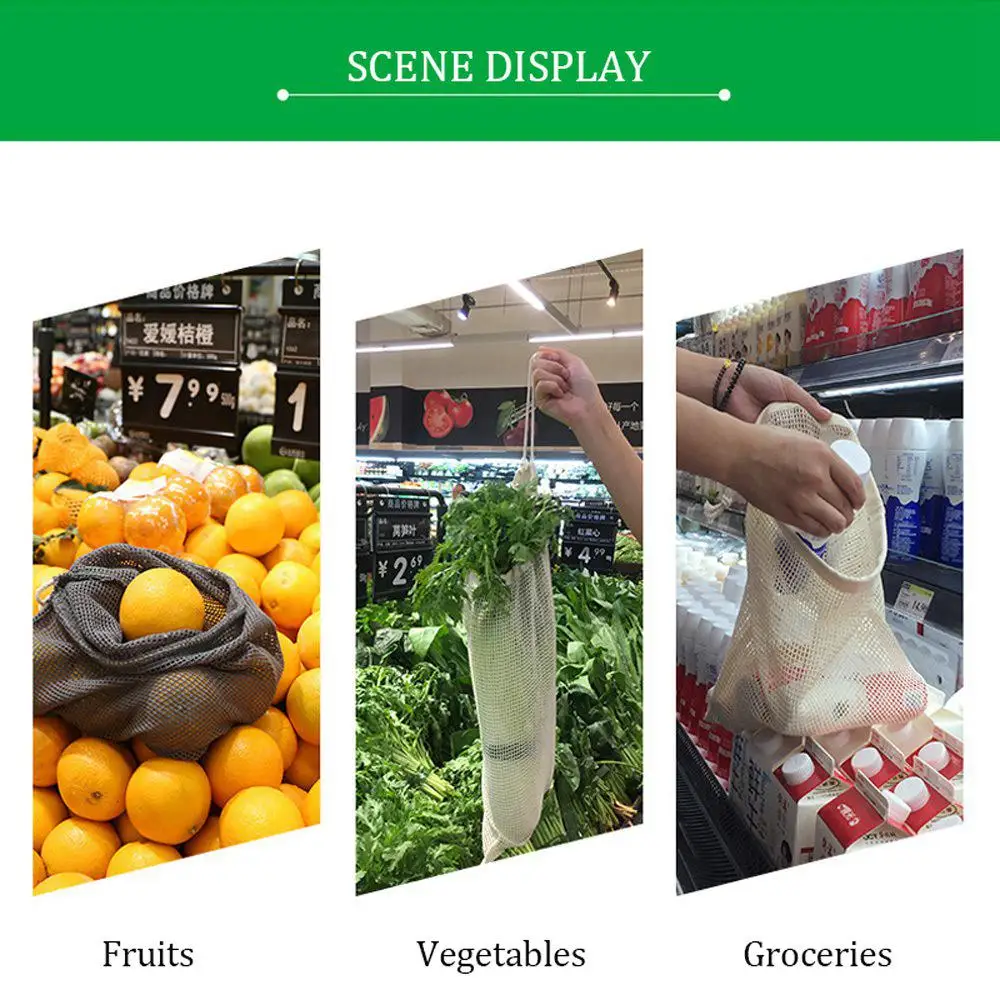 9 шт многоразовые мешки для производства, сумки для покупок из хлопчатобумажной сетки, органические экологически чистые моющиеся сумки для хранения фруктов и овощей