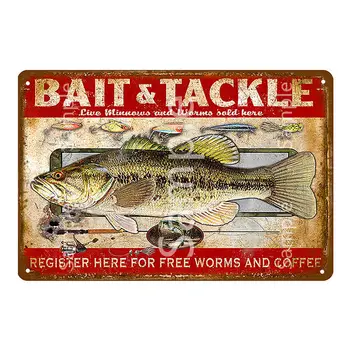 Small fishing tin sign vintage style 20cm x 30cm bait and tackle 1