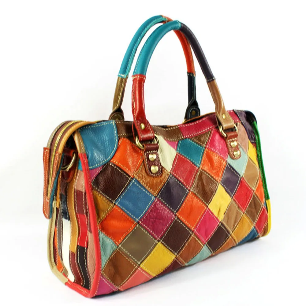 

Retro Patchwork Cowhide Women Bag Ladies Practical And Elegant Handbag Europe And America Fashion Designer Messenger Bag