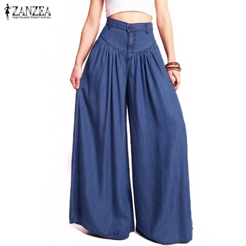 Trousers Leg-Pants Pantalon Palazzo High-Waist Zanzea Fashion Wide Plus-Size Women Autumn