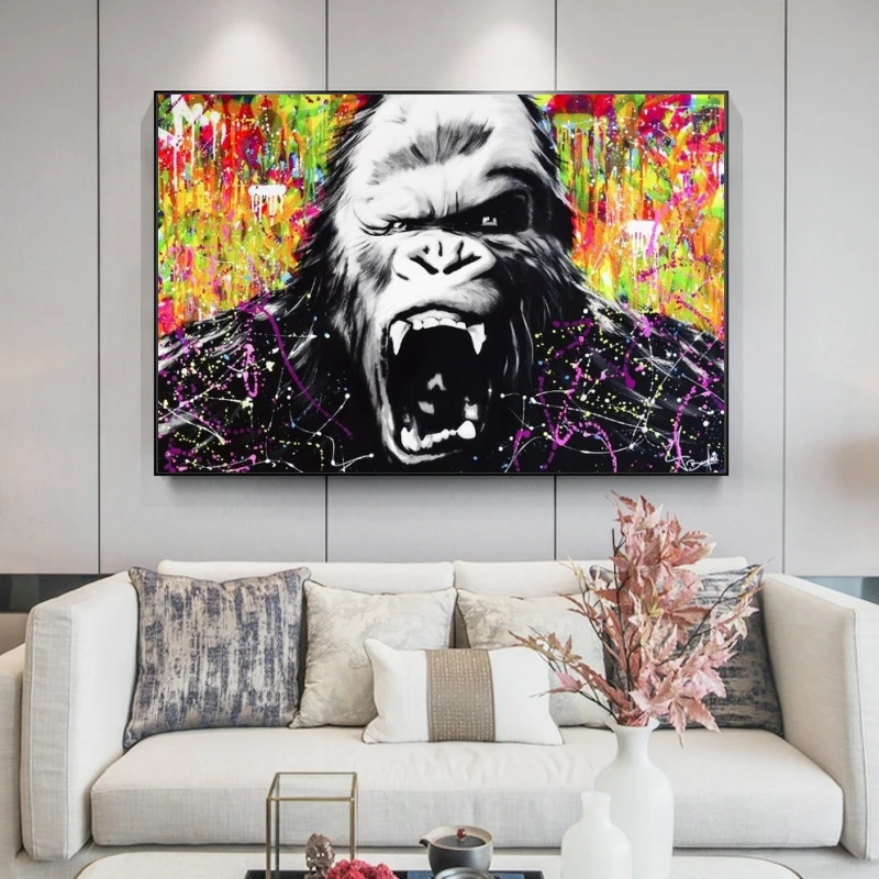 Абстрактные рисунки обезьяны граффити на холсте настенные плакаты и принты современное уличное искусство