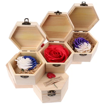 

1Set Delicate Rainbow Multi-colored Rose Flower Petal Soap Handmade Soap Wooden Polygon Shape Box Party Valentine's Day Gift