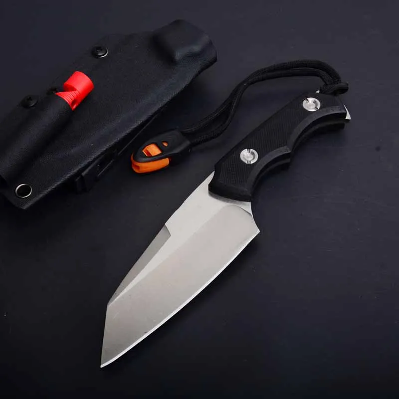 

Mengoing Small Straight Knife D2 Steel High Density G10 Handle Fixed Blade Knife Multitool with Fire Starter