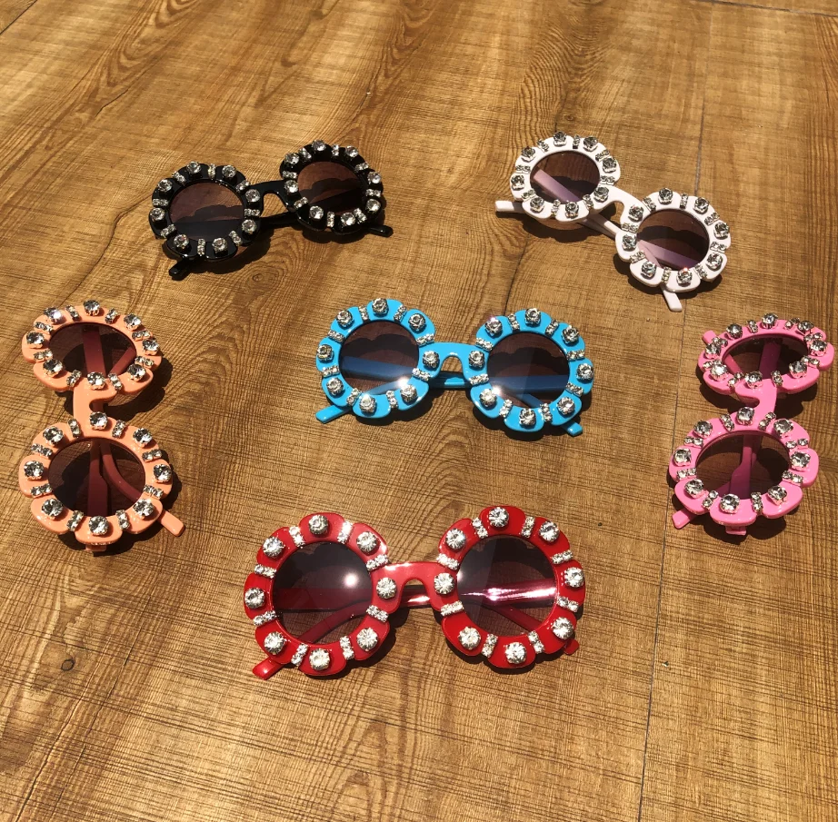 

ZAOLIHU Diamond Kids Sunglasses Candy Colors Baby Summer Shades UV400 Small Round Eyewear Flower Cute Sun Glasses Eyeglass