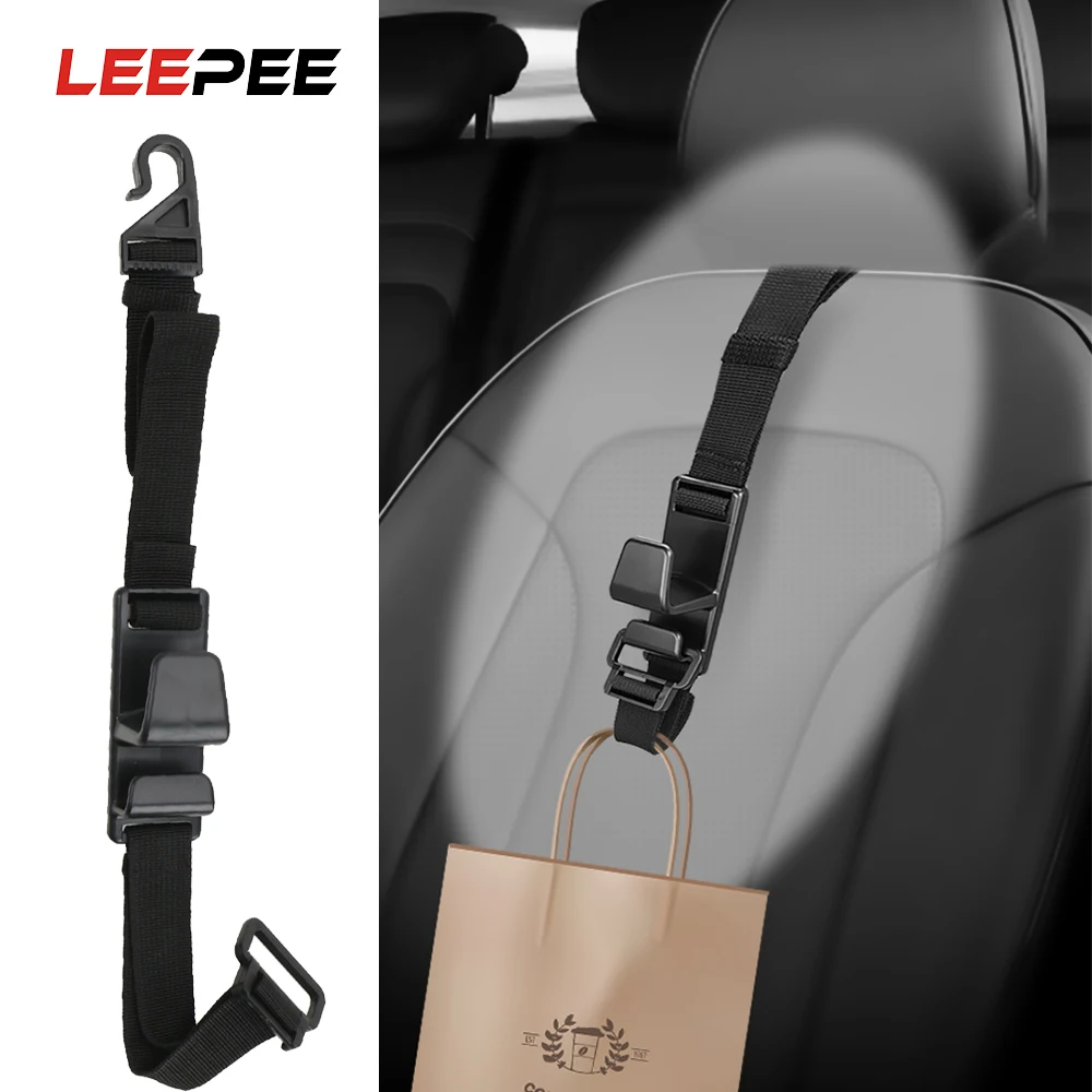 LEEPEE Car Seat Back Hooks Car Headrest Hanger Grocery Bag Hanger Holder Dual Hook Adjustable Auto Fastener Clip Car-styling