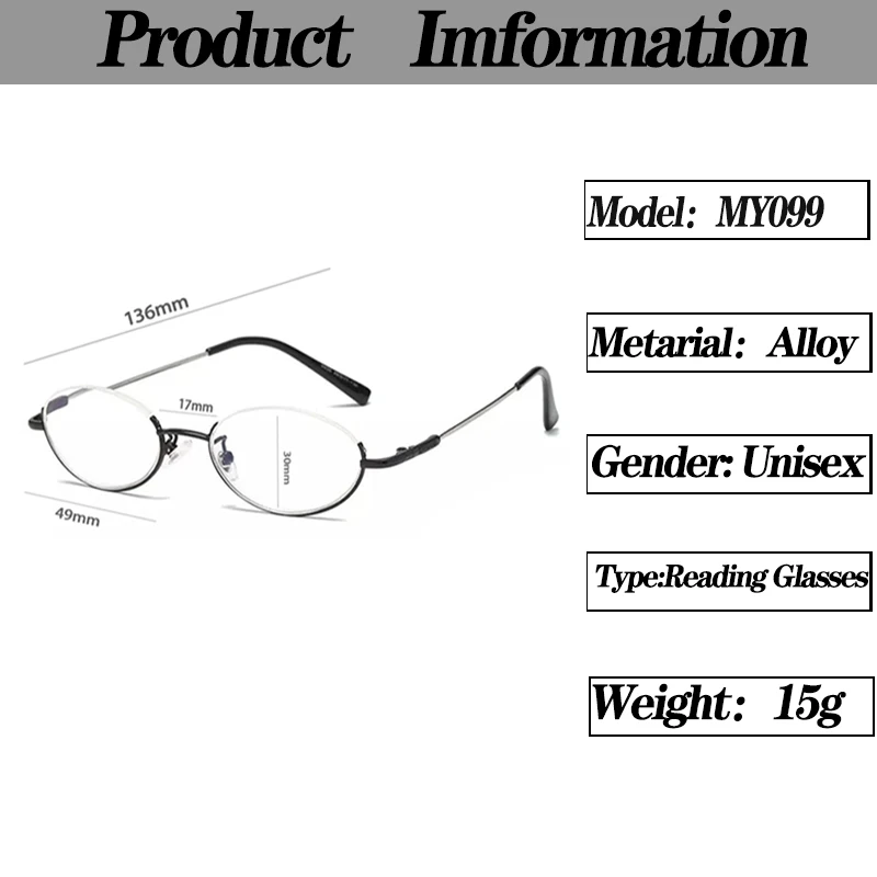 Retro Anti-Blue Light Reading Glasses Oval Design Half Frame Hyperopia Eyeglasses Round Glasses Men Women Flexible Frame +3.5+4