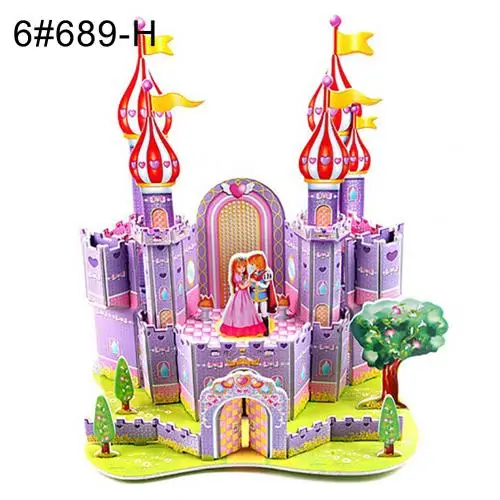 3D DIY Puzzle Castle Assembling Model Cartoon House Paper Toy Kid Early Learning Construction Pattern Gift Children House Puzzle diy house kits Model Building Toys